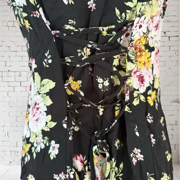 Wild Fable Black Pink Cottagecore Floral Scoop Neck Button-Up Mini Dress Sz S - Picture 3 of 6